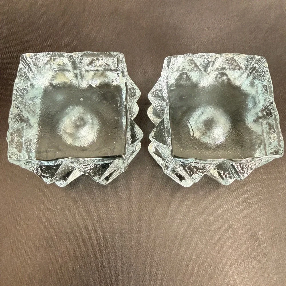 Blenko 802S Crystal Ice Glass Taper Candle Holders Pair 1980 MCM‎